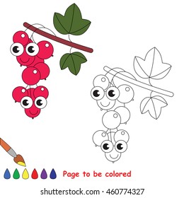 Funny red currant to be colored. Coloring book to educate kids. Learn colors. Visual educational game. Easy kid gaming and primary education. Simple level of difficulty. Coloring pages.