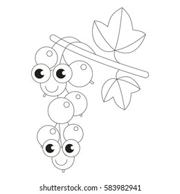 Funny red currant cartoon. Outlined object with black stroke.