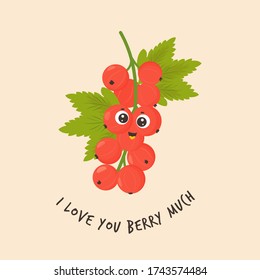 Funny red currant character design. Fruit poster. Vector illustration.