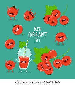 Funny red currant set. It is funny and happy berries. You can use for cards, fridge magnets and stickers.
