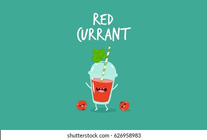 Funny red currant smoothies. Vector illustration. Use for card, poster, banner, web design and print on t-shirt. Easy to edit.