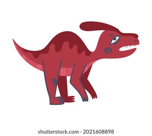 Funny Red Dinosaur Roaring as Cute Prehistoric Creature and Comic Jurassic Predator Vector Illustration