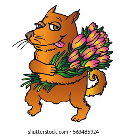 Funny Red dog with flowers; RGB EPS 10 vector illustration