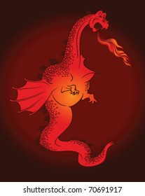 Funny red dragon with wings