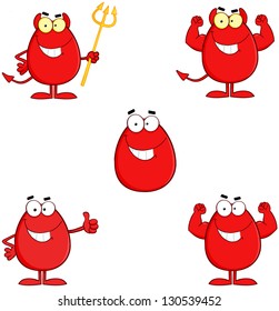 Funny Red Easter Eggs. Vector Collection