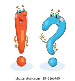 Funny red exclamation point and blue question mark.  In cartoon style. Isolated on white background. Vector illustration.