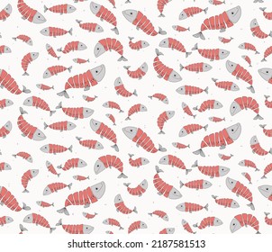 Funny red fish on pink background seamless pattern
