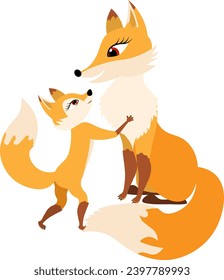 Funny red fox collection. Mother fox and little fox. Emotion little animal. Cartoon animal character design.