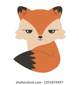 Funny red fox flat style cartoon