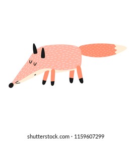 Funny red fox isolated on white background. Vector illustration for children in cartoon style.