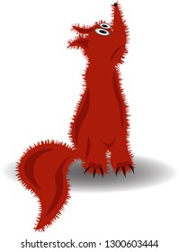 Funny red fox looking up. Surely I saw a bird and wanted to eat it. White background. Shadow. Vector. Suitable for sites of children's subjects.