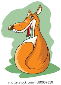 funny red fox sitting and smiling illustration