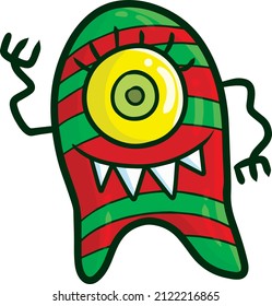 Funny red green stripes monster cartoon illustration
