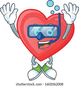 Funny red love mascot design with Diving glasses