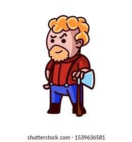 Funny red lumberjack with an ax. Vector character