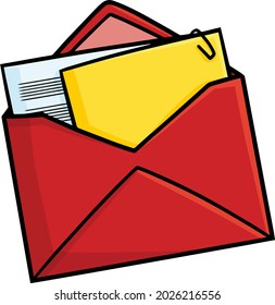 Funny red mail filled with documents in cartoon style