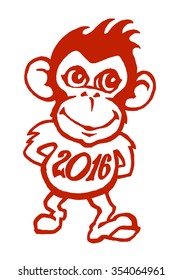 Funny red monkey smiling and walking with 2016 year shirt