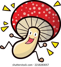 Funny Red Mushroom Cartoon Character Jumping Happily