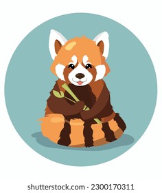 Funny red panda with a bamboo twig in his paws. Stylish vector illustration