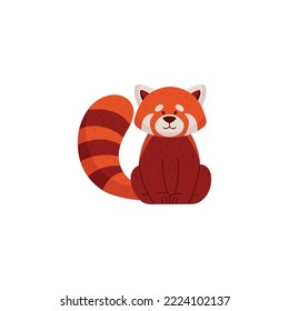 Funny red panda exotic animal sitting, flat vector illustration isolated on white background. Red or lesser panda representative of Chinese or Himalayan nature.