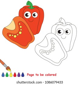 Funny Red Paprika to be colored, the coloring book for preschool kids with easy educational gaming level.