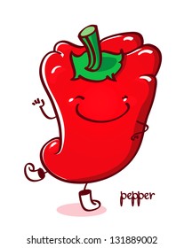 Funny red pepper dancing. Vector cartoon image