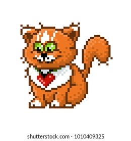 Funny red pixel cat