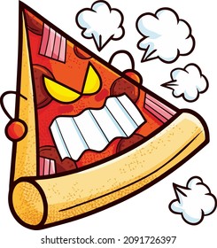 Funny red pizza cartoon getting really angry 