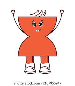 Divertido polígono rojo. Figura geométrica para la enseñanza de niños. Educación y desarrollo de habilidades. El estilo retro es muy acogedor y adorable. Elemento gráfico para el sitio web. Dibujo vectorial plano de dibujos animados
