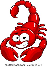 Funny Red Scorpion Cartoon Character With Aggressive Expression. Vector Hand Drawn Illustration Isolated On Transparent Background