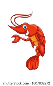 A funny red shrimp blue eyed, design animal cartoon vector illustration
