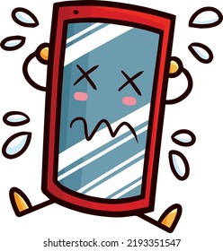Funny red smartphone character get stressed