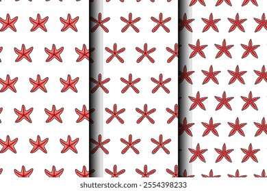 funny red starfish coral pattern on white background. starfish vector seamless pattern background. sea star icon isolated seamless pattern collection. seamless pattern of starfish background