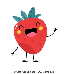 Funny Red Strawberry Fruit Character with Smiling Face and Arm Vector Illustration