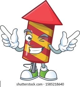 Funny red stripes fireworks rocket cartoon character style with Wink eye
