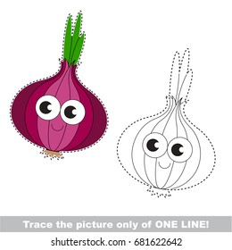Funny Red Sweet Onion to be traced only of one line, the tracing educational game to preschool kids with easy game level, the colorful and colorless version.