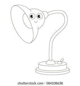 Funny Red Table Lamp cartoon. Outlined object with black stroke.