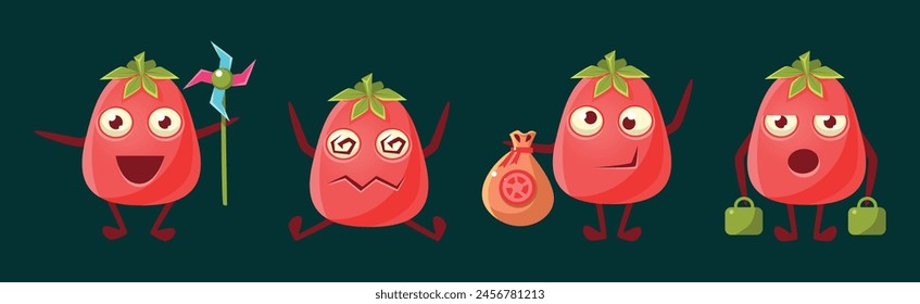 Funny Red Tomato Character Engaged in Different Activity Vector Set