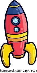 Funny red yellow rocket ship cartoon illustration