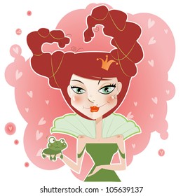 funny redhead princess with frog