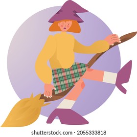 funny redhead witch on the broom 