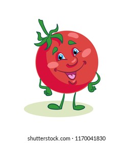 Funny redTomato on a white background. Vector illustration in cartoon style.