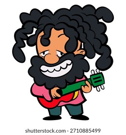 Funny Reggae Singer Character with Dreadlocks Playing Guitar Doodle Vector. Ideal graphic illustration for Reggae Music Stickers, Rastafarian Festival Logos, and Caribbean Theme Mascots