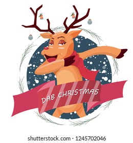 Funny reindeer doing movement dabbing christmas background