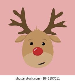 Funny reindeer head. Christmas icon. Vector
