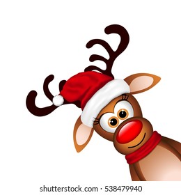 Funny Reindeer on white background. Vector illustration.