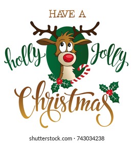 Funny Reindeer on white background. Vector illustration.