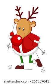 Funny Reindeer Santa Skiing