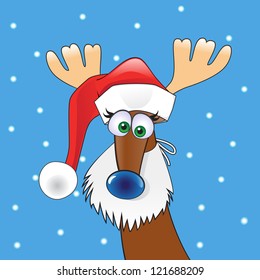 funny reindeer in Santa's hat