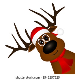 Funny reindeer in a scarf for christmas smiling